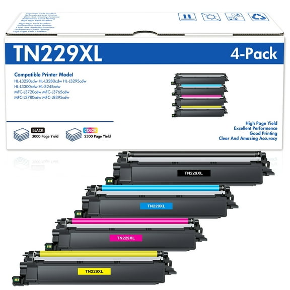 TN229XL Toner Cartridge Compatible for Brother TN-229XL TN229XLBK TN229 for MFC-L3780CDW MFC-L3720CDW HL-L3280CDW HL-L3220CDW HL-L3300CDW Printer (Black Cyan Magenta Yellow, 4-Pack)