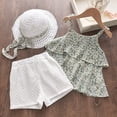 thumbnail image 2 of Mercatoo Toddler Baby Girls Summer Clothes Set Floral Sleeveless Ruffle Crop Vest+Mesh Shorts+ Sun Visor Hat 3Pcs Outfits, 2 of 5