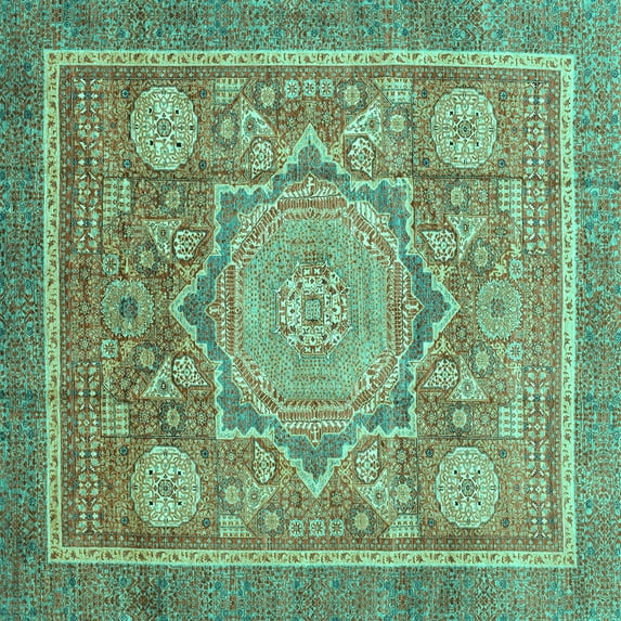 Ahgly Company Indoor Square Abstract Turquoise Blue Modern Area Rugs, 5' Square