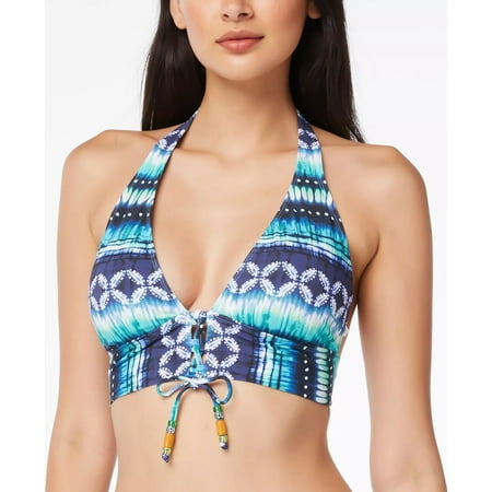 Bleu Rod Beattie NAVY Sun  Sea and Sand Lace Up Halter Bikini Swim Top  US 12
