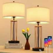 Open Box BesLowe Touch Control Bedside Table Lamps Set of 2 T0351-BK-WH-27 - Gold