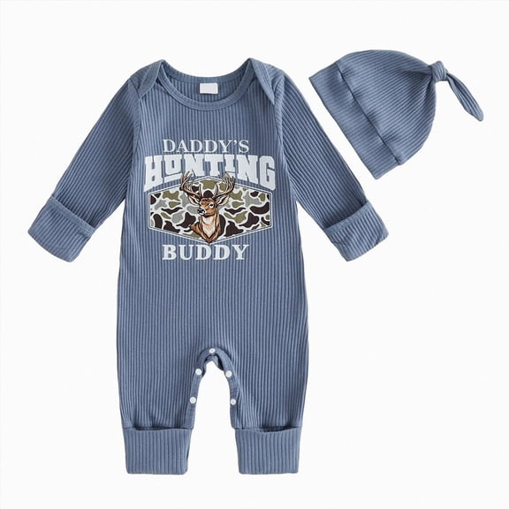 Baby Romper with Hat Clothes Set, Long Sleeve Newborn Infant Baby Bodysuit