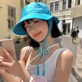 thumbnail image 3 of Women Breathable Wide-brimmed Show Face Sun Protection with String Fisherman Hat Basin Hat Strap Bucket Hats Women's Caps BEIGE, 3 of 8