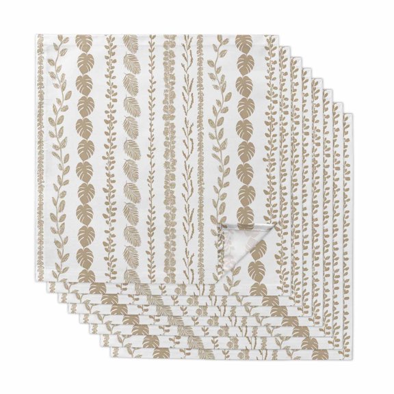 Cloth Napkins Set of 8 - 20x20 Inches, Brown Botanical Washable Reusable Table Napkins, Summer Botanical Leaf Vertical Stripes Soft & Absortbent Dining Napkin for Party Wedding Hotel Restaurant