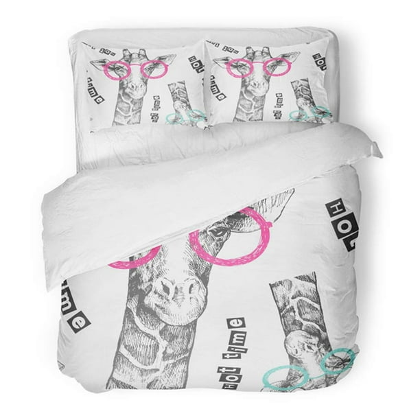 Fmshpon 3 Piece Bedding Set Sketch, Pink Twin Giraffe Bedding