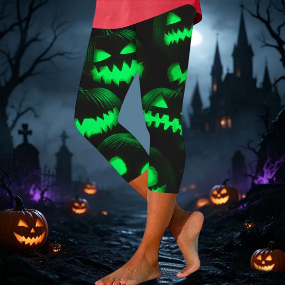 JOANKDMI Running Shorts for Women Knee Length High Rise Tummy Control Yoga Capris Spandex Holiday Printed Athletic Activewear for Workout Fitness Lounge Gym Biker Shorts