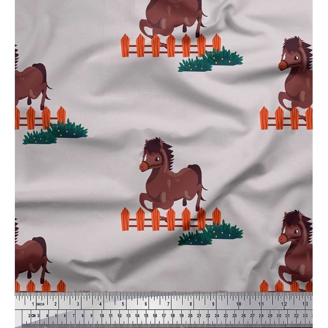 Soimoi Rayon Fabric Horse Kids Printed Craft Fabric by The Yard 56 Inch Wide