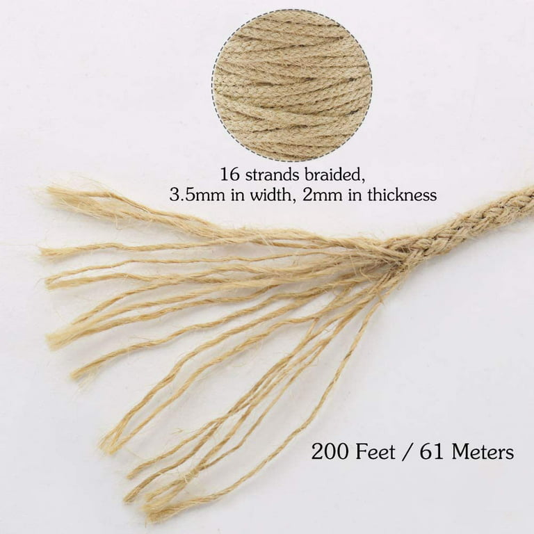 Tenn Well Jute Twine, 200Feet 3.5mm Braided Jute Rope, Natural Twine String  for Crafts, Gift Wrapping, Gardening, Macrame Projects 