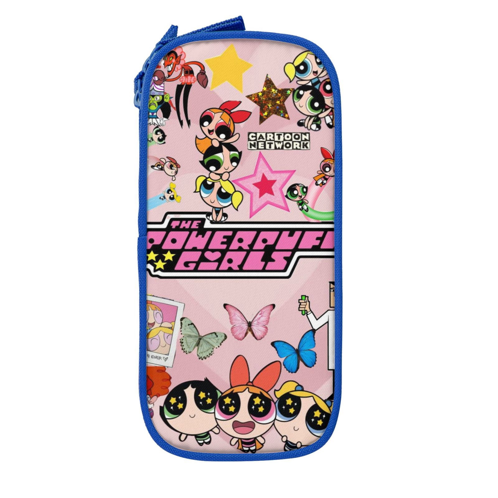 The Powerpuff Gi-rls Pencil Case Large Capacity Pencil Pouch Penbag Office Stationery Organizer Travel Makeup Bag Blue