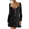 thumbnail image 2 of KOMOO Women Flower Cut Out Dress Solid Color Short Sleeve Slim Mesh Patchwork See Through Mini Dress Beach Sundress, 2 of 3