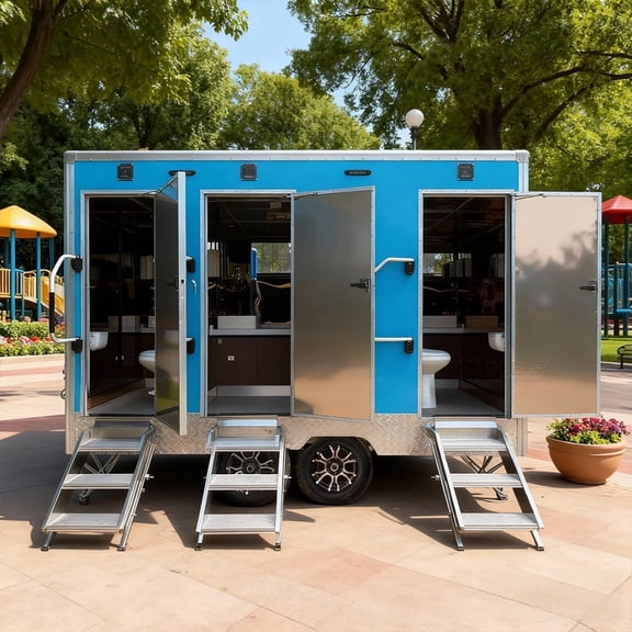 GOEASY 3.8M Luxury Triple-Room Mobile Toilet Trailer Portable Restroom Trailer Outdoor Sanitation Solution for Events and Construction Sites