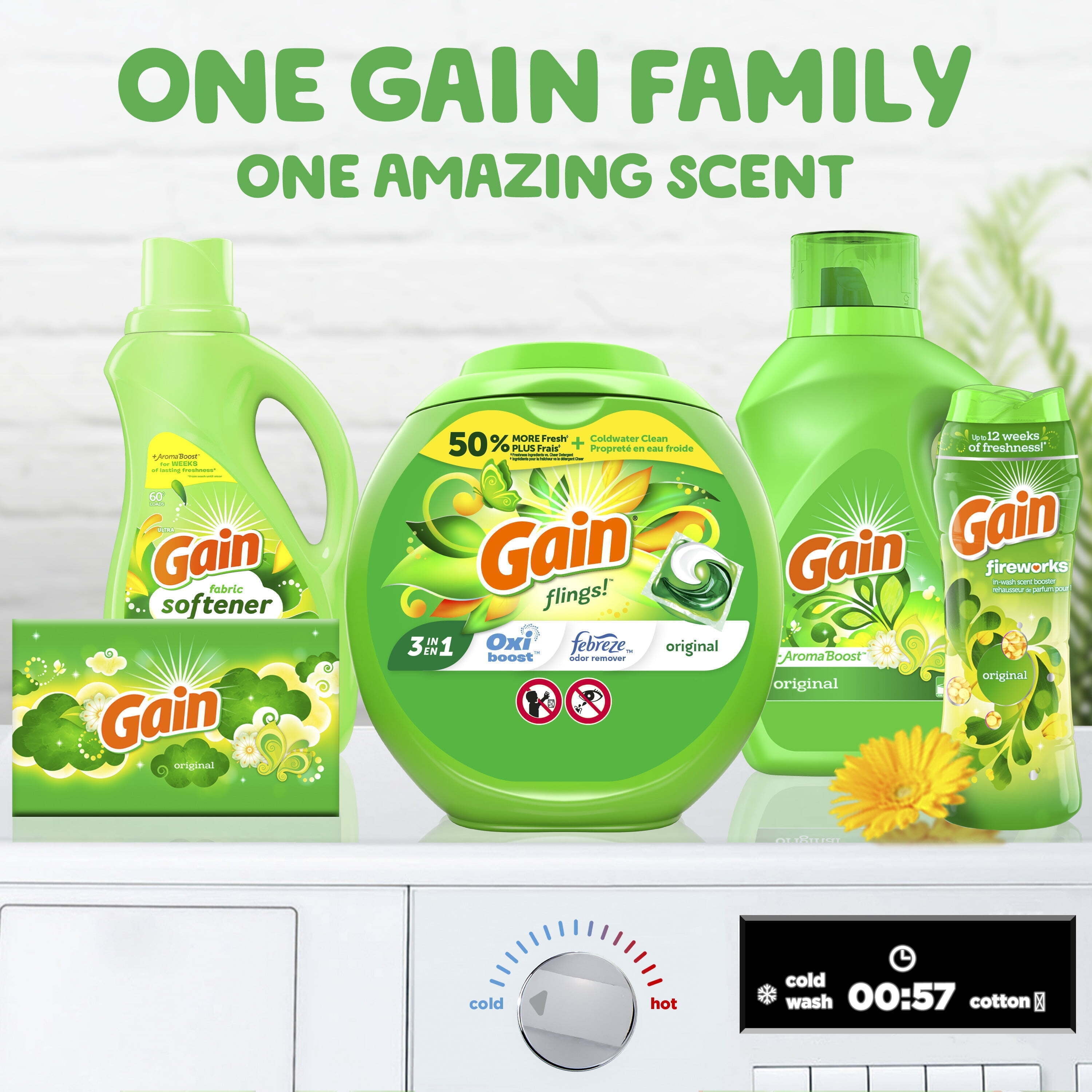 Gain Flings 3-in-1 Oxi Boost and Febreze Laundry Detergent Pacs, Original Scent, 112 Count