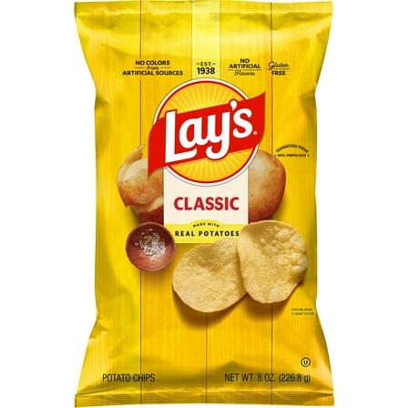 Lay's Classic Potato Chips, 8 oz, Plastic Bag