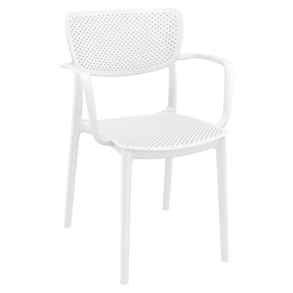 Luxury Commercial Living 33" White Stackable Solid Patio Dining Arm Chair