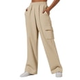 thumbnail image 2 of GiLiling Cargo Sweatpants for Girls, Casual High Waisted Wide Leg Sweat Pants, Loose Comfy Athletic Baggy Joggers with Pockets (Beige, 6-7 Years), 2 of 7