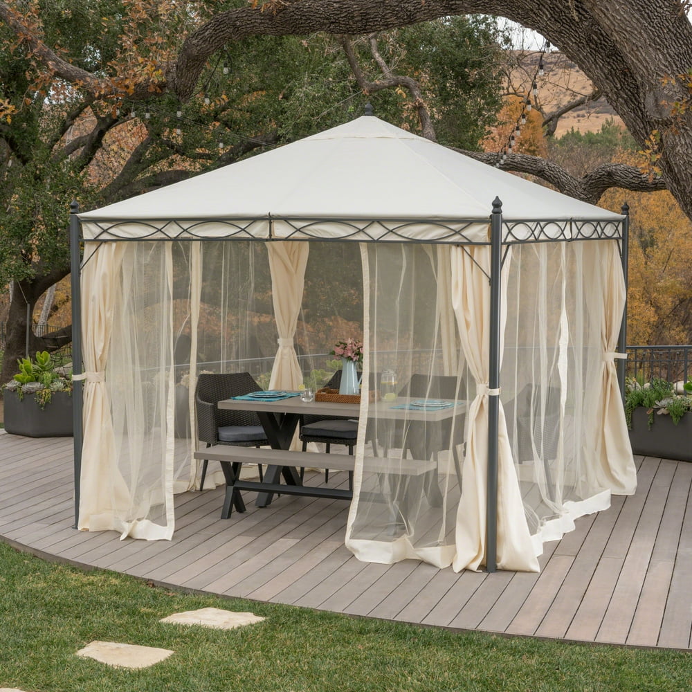 Ashley Outdoor Fabric Gazebo with Steel Frame, White, Dark Grey