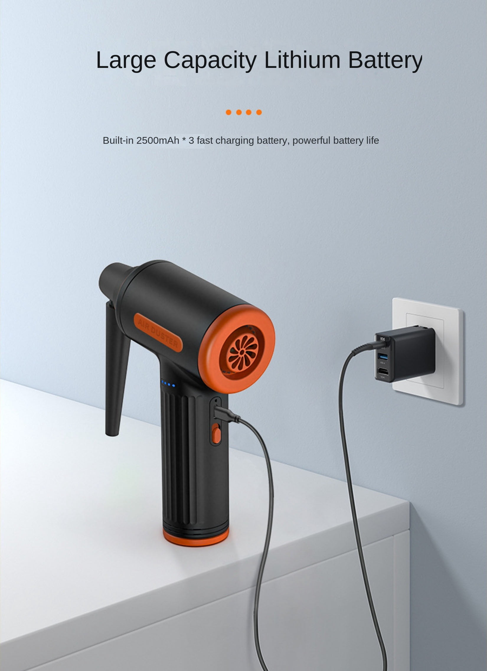 Compressed Air Duster 90000RPM Strongest Compressed Air Blower,Cordless Air Can Duster,11KPa Airflow Electric Blower,3-Gears Speed,7500mAh Battery,90W for Computer Keyboard Electronics Cleaning,Reusab