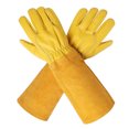 thumbnail image 3 of Guantes de cuero para jardinería, guantelete transpirable de protección, guantes de trabajo de 2 piezas, lavables y duraderos de primera calidad para amarillo Soledad Guantes de jardineria, 3 of 10