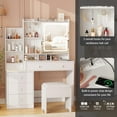 thumbnail image 6 of VEANERWOOD Vanity Table Set with LED Lighted Mirror Makeup Vanity Table with 6 Drawers and Hidden Shelves,White, 6 of 8