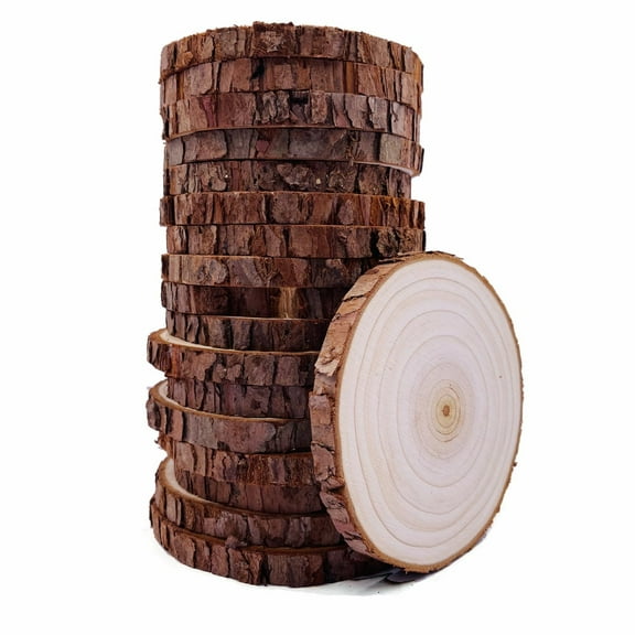 Unfinished Natural Wood Slices with Bark 3.5-4 inch Craft Wood kit Circles Crafts Christmas Ornaments Rustic Wedding Decoration DIY Crafts