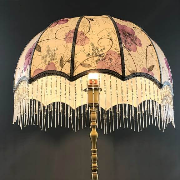 LAMIRO Vintage Lamp Shade with Tassels,7.9x7.5inch Victorian Fringe Lamp Shade,Dome Scalloped Lamp Shade,Replacement Antique Lamp Shades for E27 Table Lamps Floor Lamps(Golden)