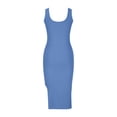 thumbnail image 5 of Women's Knit Dress， Sleeveless Ribbed Bodycon Midi Dress with Square Neck and High Slit， Summer Casual Dress, 5 of 6