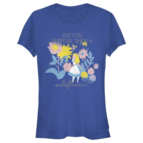 Junior's Alice in Wonderland Do You Suppose She's a Wildflower? Graphic Tee Royal Blue 2X Large