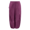 thumbnail image 5 of Endives Women's Cotton Linen Pants Loose Wide Leg Pant Baggy Fashion Pants Trousers Bloomers Dark Purple, 5 of 7