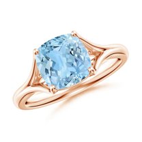 ANGARA Natural Solitaire Cushion 1.95 ct Aquamarine Split Shank Engagement Ring in 14K Rose Gold for Women (Size-8mm) | March Birthstone, Anniversary, Jewelry Gift for Women | Natural Aquamarine Ring