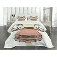 thumbnail image 3 of Ambesonne Grunge Quilted Bedspread Set 3 Pcs, Retro Car Sport Palms Art, King Size, Mint Green Yellow Coral, 3 of 5