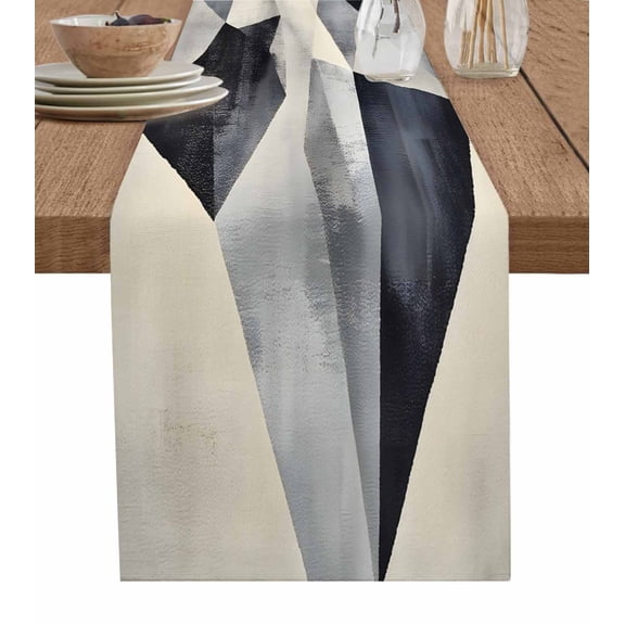 Black White Geometric Table Runner 70 Inches, Vintage Minimalist Art Bed Runner Dresser Scarves Tabletop for Indoor Outdoor Parties/Ceremony/Banquet, 13" x 70"