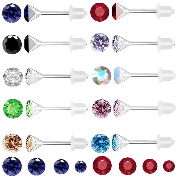 140 Pieces Colorful Rhinestones Earring Studs Hypoallergenic Plastic Resin Post for Women Sensitive Ears Party Decoration Gift, 3mm 4mm 5mm 6mm