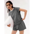 thumbnail image 5 of Firvespy Women's 2 Piece Striped Matching Set Relaxed Fit T-Shirt and Shorts Summer Casual Outfit, 5 of 5