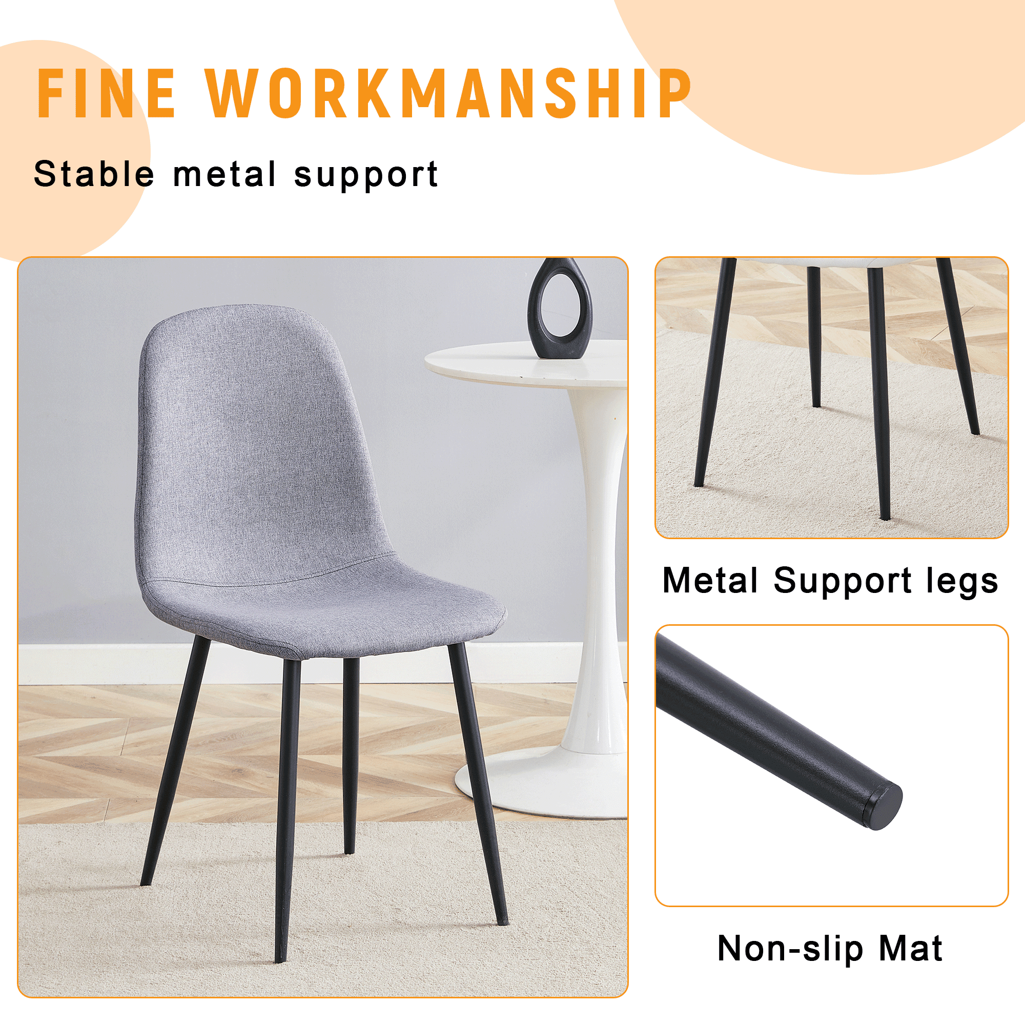 TesNus Dining Chairs Set of 4 Linen Cotton Upholstered Black Metal Legs for Dining Room Living Room