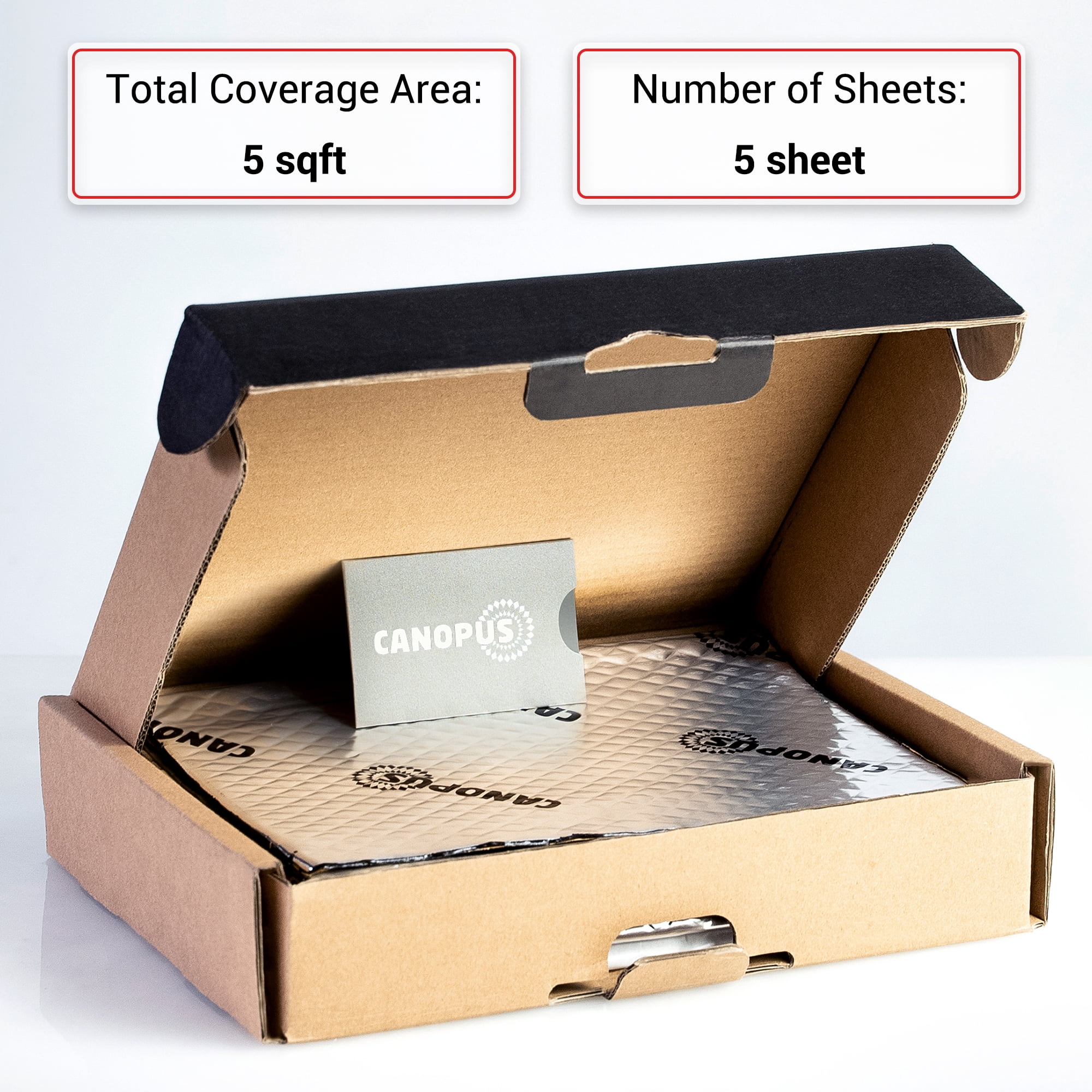 CANOPUS Car Sound Deadening Mat, 80 mil 5 sqft, Pack of 5 Sheets, Butyl Sound Deadener Mat, Audio Car Sound Dampening Material for Car Trunk, Door, Floor and Ceiling, Silver