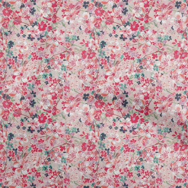 oneOone Polyester Spandex Pink Fabric Floral Fabric For Sewing Printed Craft Fabric By The Yard 56 Inch Wide