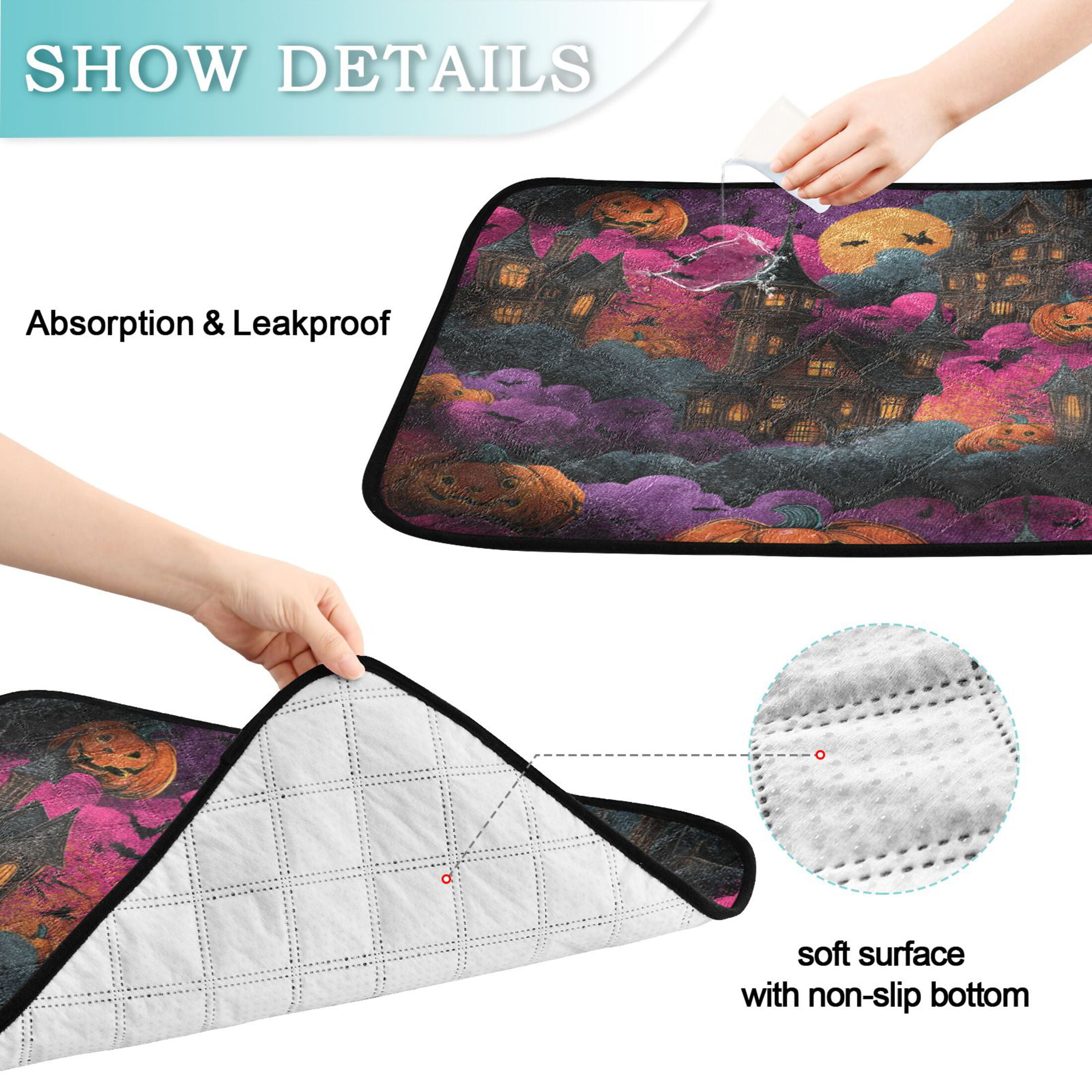 Qxltty Ghost Castle Cat litter Pads Pet Set of 3 Diaper Mats Center Anti-leakage Layer Absorbent Soft and Comfortable