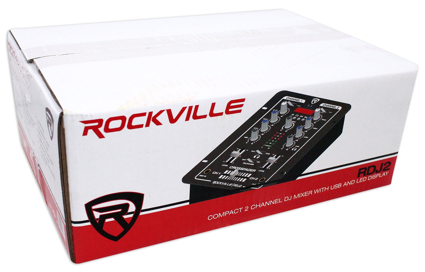 Rockville RDJ2 2 Channel DJ Mixer with USB, Cue Monitor, Talkover, 4 Line Inputs