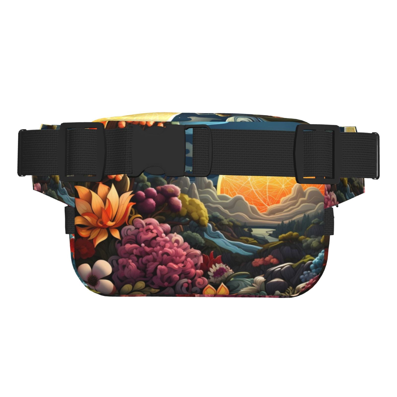 Picia Sunset Floral Fantasy Landscape Print Square Double-Layer Waist Bag Mini Adjustable Waist Belt Bag Exercise Running Travel Hiking