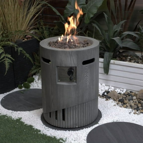 32000 BTU Outdoor Gas Fire Pit, Round, Magnesium Oxide Cultured Stone Finish with Rainproof Cover