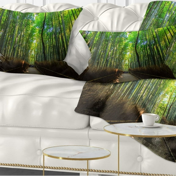 Designart Road through Dense Bamboo Groves - Landscape Printed Throw Pillow - 12x20