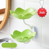 Qocolhg Soap Dish Holder for Shower Bar Double Layer Cute Lotus Shape Adhesive Tray Sink Wall Mounted Shampoo NO-Drilling Self Draining Hanging Saver Rack Plastic Bathroom Bathtub Kitchen, Green