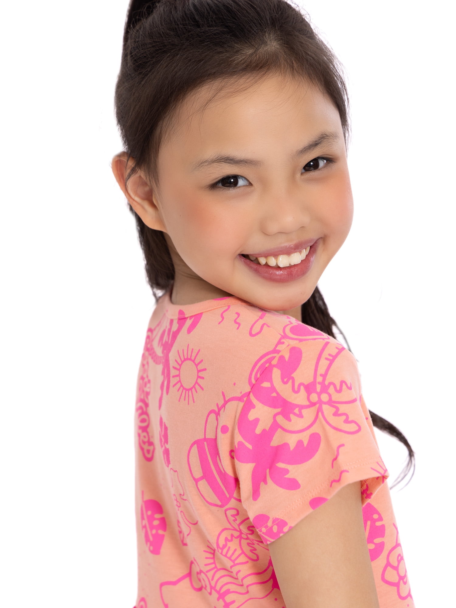 Hello Kitty and Friends Girls Allover Print Dress with Short Sleeves, Sizes 4-12