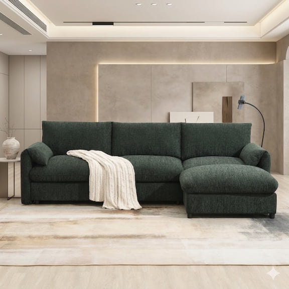 EPOWP 116" Oversized Cloud Sectional Sofa, Curved Velvet Couch with Deep Seat, Boneless L-Shape Modular Sofa with Chaise, Memory Foam Compression Couch, No Assembly