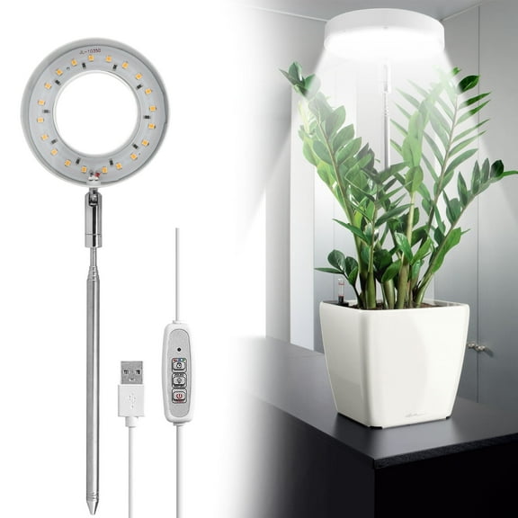 Grow Lights for Indoor Plants,TSV LED Full Spectrum Plant Light,Height Adjustable Grow Light with 4 Dimmable Brightness,4/8/12H On/Off Timer,Splashproof Halo Plant Lamp for Small Plants
