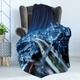 thumbnail image 4 of Travel Soft Flannel Fleece Blanket, Aerial View Tel Aviv Night Ayalon Highway City Life Modern Panorama Photo, Cozy Plush for Indoor and Outdoor Use, 50" x 60", Dark Blue Pale Blue, by Ambesonne, 4 of 5