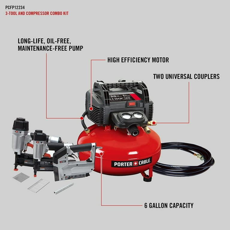 PORTER CABLE Air Compressor Kit 6 Gallon 3 Tool PCFP12234 Combo kit Walmart