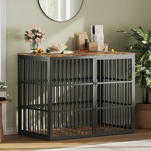 48'' Dog Crate Furniture, 3-in-1Dog Kennel with 3 Lockable Doors,Metal Frame & Sturdy Panels, Large End Table for Medium to Large Breeds