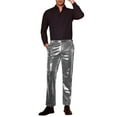 thumbnail image 2 of INSPIRE CHIC Metallic Pants for Men's Straight Leg Sparkly Pants Disco Party Shiny Trouser 32 Silver Gray, 2 of 5