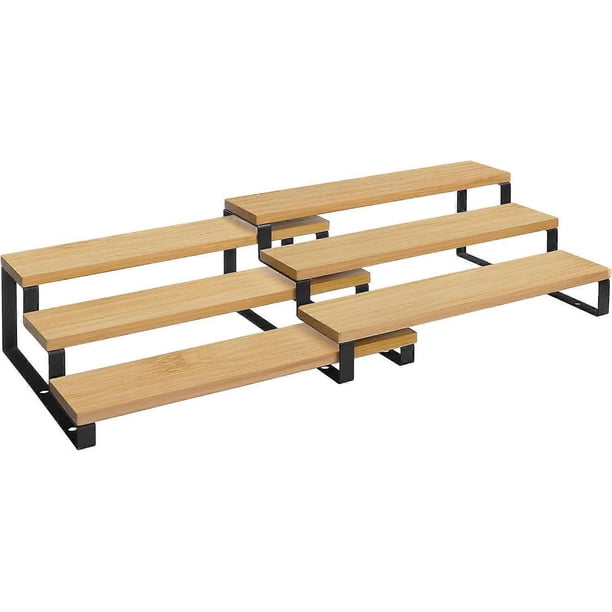 Bamboo Spice Racks, Set of 2 Expandable 3 Tier Spice Rack, Storage Rack for Closet, Countertop, Kitchen, Bathroom and Black